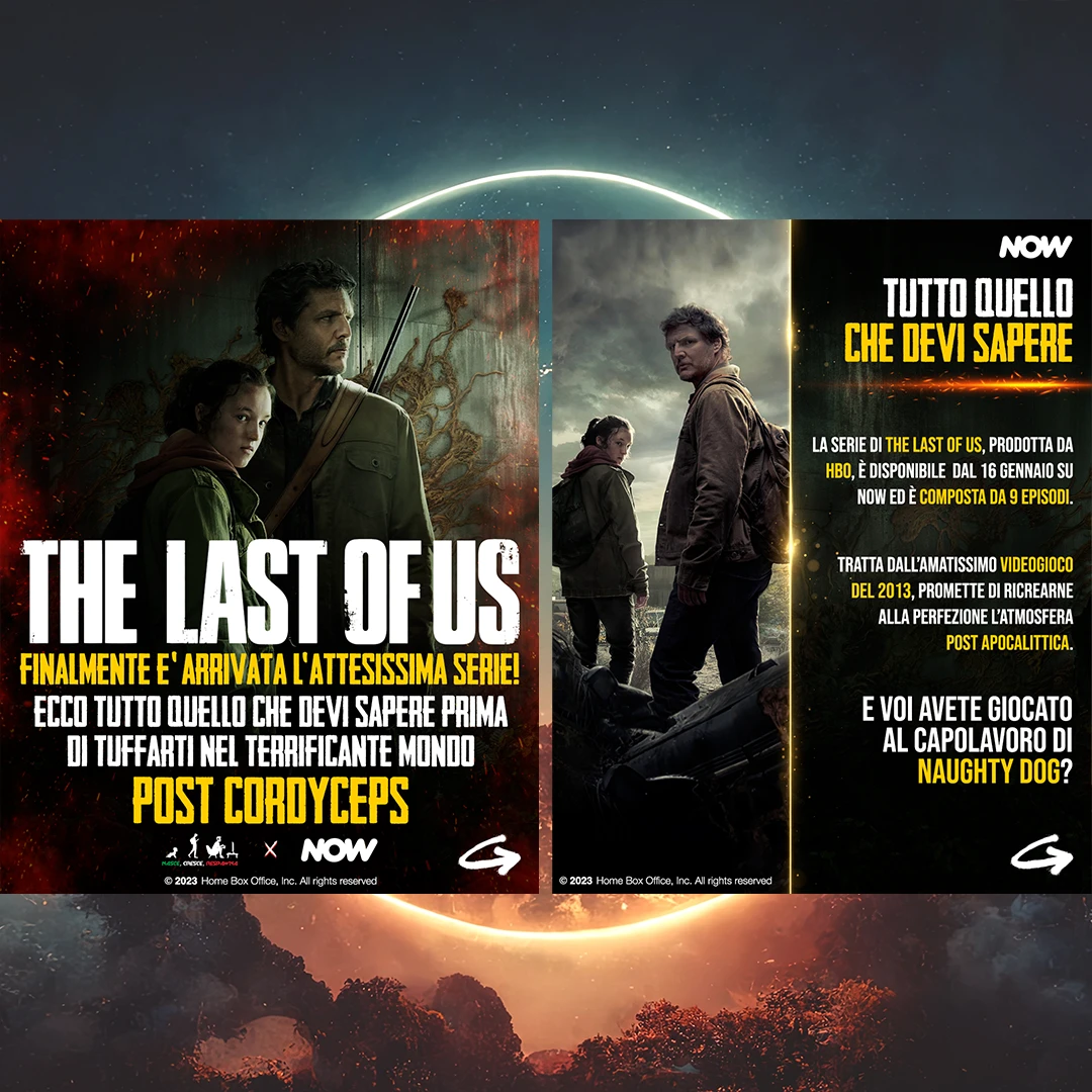 HBO "The Last of Us" slideshow posted on NCI Network's Instagram page for Now TV. Copywriting and graphics by Filippo Bonazzi.