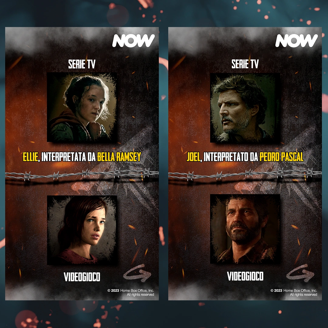 HBO "The Last of Us" stories posted on NCI Network's Instagram page for Now TV. Characters comparison between game and TV show. Copywriting and graphics by Filippo Bonazzi.