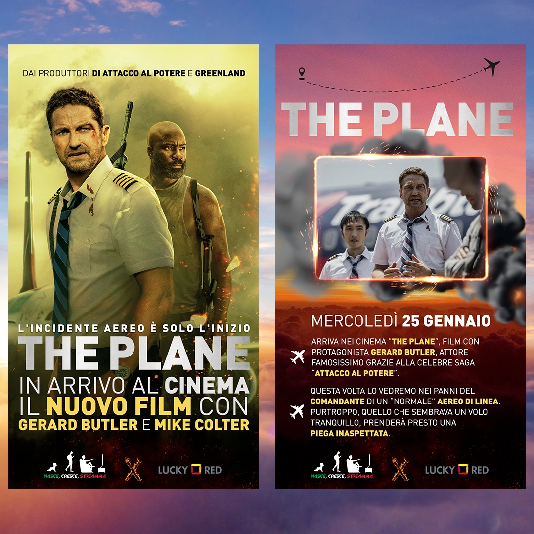 Stories with useful informations posted on NCI page to promote Italian premiere of "The Plane", an action movie with Gerard Butler and Mike Colter.